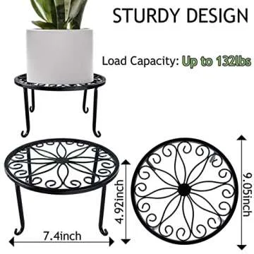 Wtiujhg Metal Plant Stand for Indoor Plants, Heavy Duty Potted Holder, Outdoor Flower Stand Outdoor Patio Durable Rustproof Iron Garden Plant Container for Planter (B-Black-3PCS)
