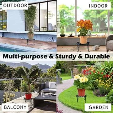 Wtiujhg Metal Plant Stand for Indoor Plants, Heavy Duty Potted Holder, Outdoor Flower Stand Outdoor Patio Durable Rustproof Iron Garden Plant Container for Planter (B-Black-3PCS)