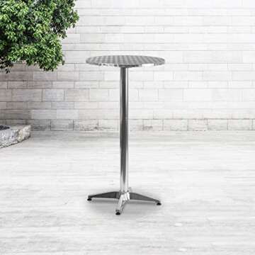 Flash Furniture 23.25" Round Aluminum Indoor/Outdoor Bar Height Table with Flip-Up Top, Heavy-Duty A...