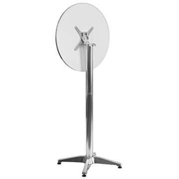 Flash Furniture 23.25" Round Aluminum Indoor/Outdoor Bar Height Table with Flip-Up Top, Heavy-Duty Aluminum Flip-Up Top Cocktail Table, Silver