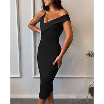 UONBOX Women's Cut Out One Shoulder Sleeveless Split Club Party Fashion Bandage Dress Black L