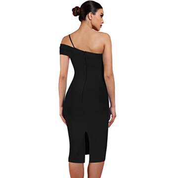 UONBOX Women's Cut Out One Shoulder Sleeveless Split Club Party Fashion Bandage Dress Black L