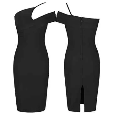 UONBOX Women's Cut Out One Shoulder Sleeveless Split Club Party Fashion Bandage Dress Black L
