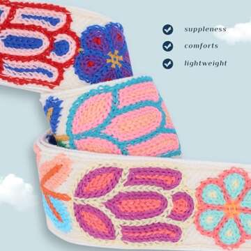 chushui Knit Purse Strap,Replacement Crossbody Wide Adjustable Strap for Bag Handbag,Beige Shoulder Strap - Cartoon Flower