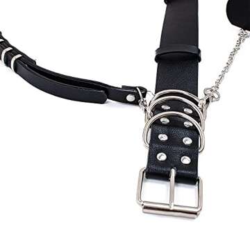 Fashion Black Faux leather Harness Waist Body Belt Punk Chest Belt with Chains for Women Girls Ladies