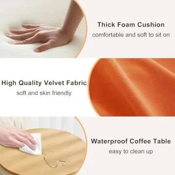 Recximi Orange Round Storage Ottoman Set of 2, Large Velvet Ottoman with Storage, Multifunctional Vanity Stool, Small Pouf Ottomans Foot Stool, Storage Stools for Living Room, Bedroom