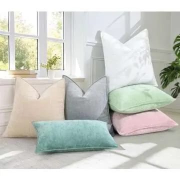 Soft Chenille Spring Throw Pillow Covers - Set of 2 Beige