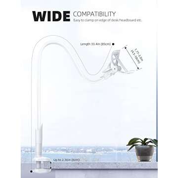 Lamicall Phone Holder, Gooseneck Mount, Compatible with 4-7'' Smartphones and Desktops, Adjustable Arm and Non-Slip Base, Easy to Install and Use