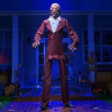 JOYIN Halloween Animatronics Standing Zombie with Suit, 7.5ft Giant Halloween Decorations Scary Prop with Motion & Light & Sound (Sound Sensor), Animated Decor for Outdoor Graveyard lawn Haunted House