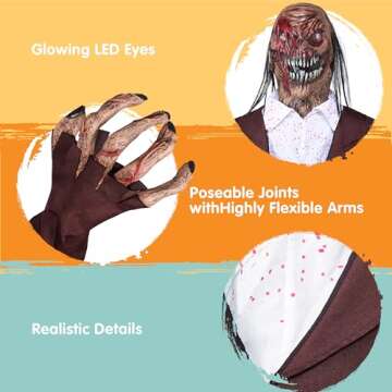 JOYIN Halloween Animatronics Standing Zombie with Suit, 7.5ft Giant Halloween Decorations Scary Prop with Motion & Light & Sound (Sound Sensor), Animated Decor for Outdoor Graveyard lawn Haunted House