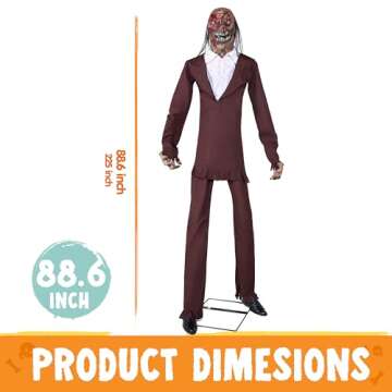 JOYIN Halloween Animatronics Standing Zombie with Suit, 7.5ft Giant Halloween Decorations Scary Prop with Motion & Light & Sound (Sound Sensor), Animated Decor for Outdoor Graveyard lawn Haunted House