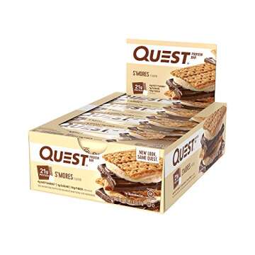 Quest Nutrition Protein Bar, S,mores, 20g Protein, 4g Net Carbs, 180 Cals, Low Carb, Gluten Free, So...