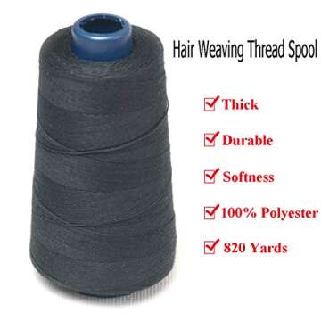 Luwigs Black Weaving Thread 100% Polyester for Making Wig Sewing Hair Weft Hair Extension 1pc (1pc, Black)