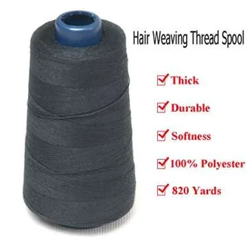 Luwigs Black Weaving Thread 100% Polyester for Making Wig Sewing Hair Weft Hair Extension 1pc (1pc, Black)