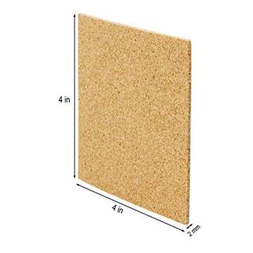 Blisstime 100 Pcs Self-Adhesive Cork Sheets 4"x 4" for DIY Coasters, Cork Board Squares, Cork Tiles,...