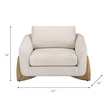 47"Lx41"Wx34"H, Chair with Wood Accent Base, Upholstered in Non-woven Beige Fabric, Comfortable and ...