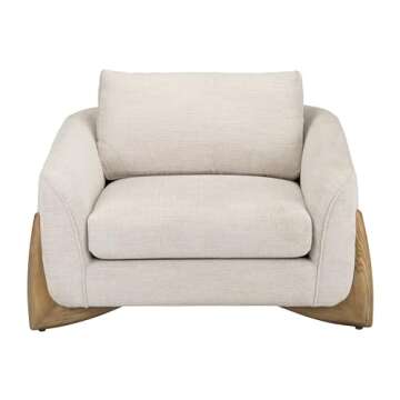 47"Lx41"Wx34"H, Chair with Wood Accent Base, Upholstered in Non-woven Beige Fabric, Comfortable and Stylish Seating for Dining or Living Room