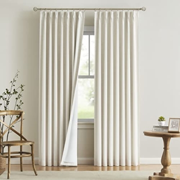 Vision Home Natural Pinch Pleated Full Blackout Curtains Linen Blended Room Darkening Window Curtain...