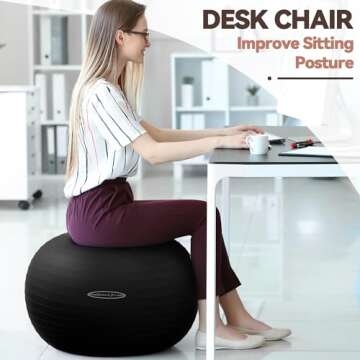 Fitvids Anti-Burst and Slip Resistant Exercise Ball Yoga Ball Fitness Ball Birthing Ball with Quick Pump, 2,000-Pound Capacity, Black, 26-inch, L