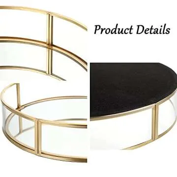 ELLDOO Gold Round Glass Tray, Mirror Jewelry Tray Perfume Tray Mirror Vanity Tray Dresser Tray Ornate Tray Metal Decorative Tray Perfume Organizer Makeup Tray for Vanity Dresser