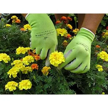 WILDFLOWER Tools Gardening Gloves for Women and Men - Nitrile Coating for Protection (Medium, Purple Pair/Green Pair with White Cuff Hem)