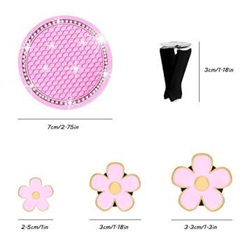 11 pcs Daisy Car Decoration Flower, SourceTon Car Accessories for Women Interior Cute Set, for Female Car Decoration, Pink Coaster and Multicolor Daisy Air Outlet Petals(Red, Pink, White)