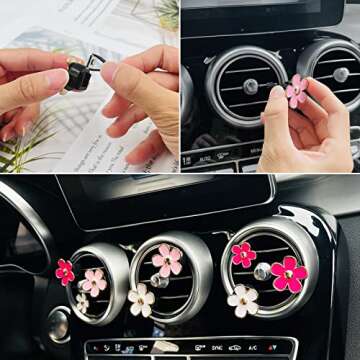 11 pcs Daisy Car Decoration Flower, SourceTon Car Accessories for Women Interior Cute Set, for Female Car Decoration, Pink Coaster and Multicolor Daisy Air Outlet Petals(Red, Pink, White)