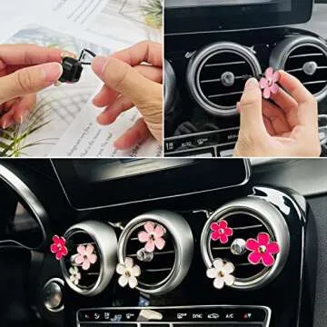 11 pcs Daisy Car Decoration Flower, SourceTon Car Accessories for Women Interior Cute Set, for Female Car Decoration, Pink Coaster and Multicolor Daisy Air Outlet Petals(Red, Pink, White)