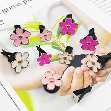 11 pcs Daisy Car Decoration Flower, SourceTon Car Accessories for Women Interior Cute Set, for Female Car Decoration, Pink Coaster and Multicolor Daisy Air Outlet Petals(Red, Pink, White)