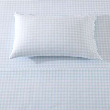 Shabby Chic® - Queen Sheets, Soft & Breathable Organic Cotton Bedding Set, Classic Style Home Decor with Ruffled Pillowcases (Gingham Blue, Queen)