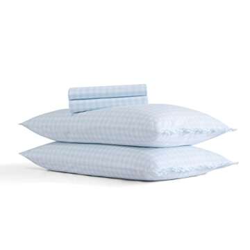 Shabby Chic® - Queen Sheets, Soft & Breathable Organic Cotton Bedding Set, Classic Style Home Decor with Ruffled Pillowcases (Gingham Blue, Queen)