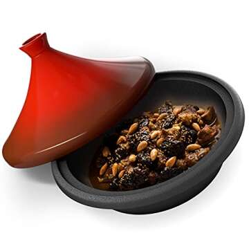 Kook Moroccan Tagine, Preseasoned Cast Iron Cooking Pot, Tajine with Ceramic Cone-Shaped Closed Lid,...
