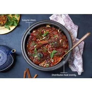 Kook Moroccan Tagine, Preseasoned Cast Iron Cooking Pot, Tajine with Ceramic Cone-Shaped Closed Lid, 3.3 QT (Crimson)