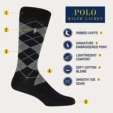 Polo Ralph Lauren Assorted Pattern Dress Crew Socks-4 Pair Pack-Soft and Lightweight Cotton Comfort,...