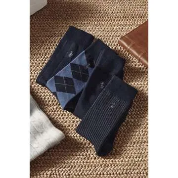 Polo Ralph Lauren Assorted Pattern Dress Crew Socks-4 Pair Pack-Soft and Lightweight Cotton Comfort, Black, Men's Shoe Size: 6-12.5