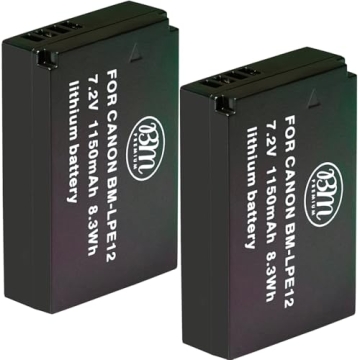 BM Premium 2-Pack of LP-E12 Batteries for Canon EOS-M, EOS M2, EOS M10, EOS M50, EOS M50 Mark II, EO...