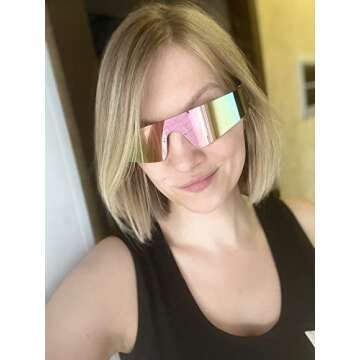 FEISEDY Futuristic Visor Punk Sunglasses Rimless One Piece Goggles Miorred Shades Women Men B2927