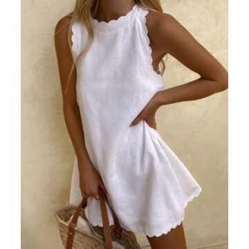 ZOCAVIA 2024 Womens Summer Linen Dress Mini Bodycon Sundress Sleeveless Ruffle Dresses Casual Beach ...