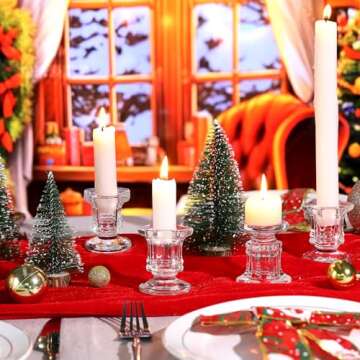 Lanttu Candlestick Holders Bulk, 12 Pcs Glass Candle Holders Set Clear, Crystal Taper Candle Holders for Wedding, Table Centerpiece, Home Decoration