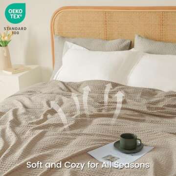 PHF Waffle Weave Throw Blanket - Lightweight Khaki Decor