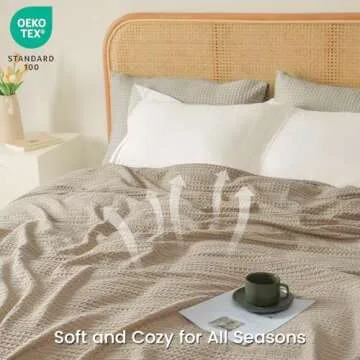 PHF Waffle Weave Throw Blanket - Lightweight Khaki Decor