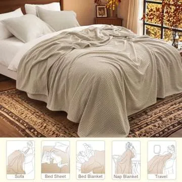 PHF Waffle Weave Throw Blanket - Lightweight Khaki Decor