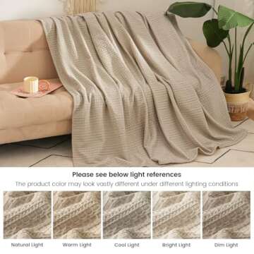 PHF Waffle Weave Throw Blanket - Lightweight Khaki Decor