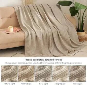 PHF Waffle Weave Throw Blanket - Lightweight Khaki Decor