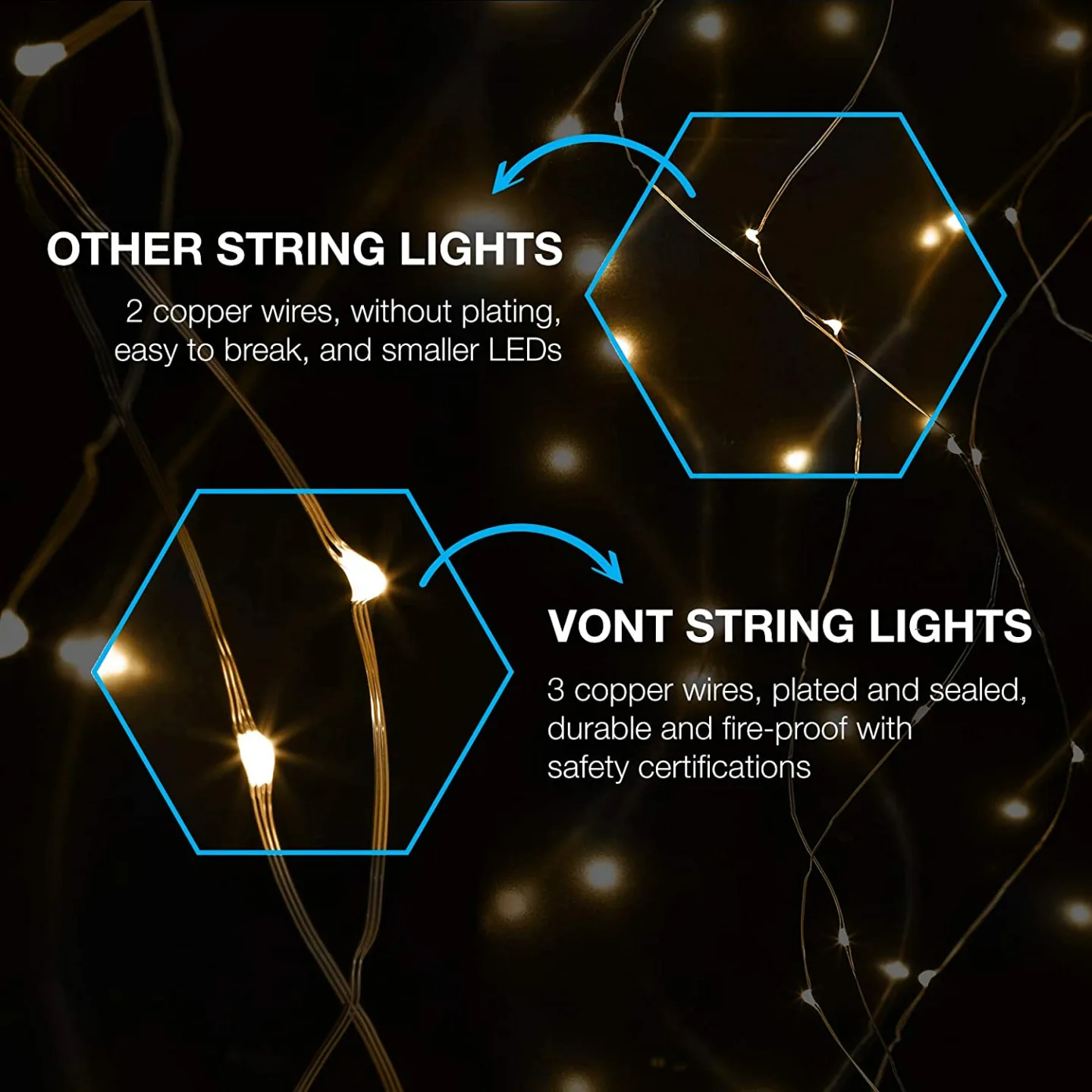 Vont 66FT Starry Fairy Lights - 200 LEDs Indoor Outdoor
