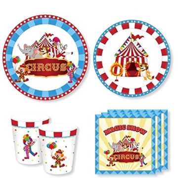 Carnival Circus Party Supplies – Serves 16 – Includes Plates, Cups and Napkins Perfect for Theme...