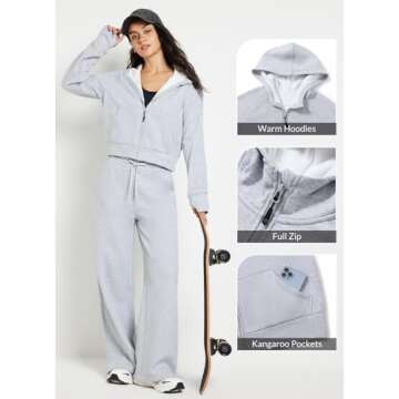 BALEAF Womens Zip up Hoodies Fleece Jacket Cropped Long sleeve Oversized Sweatshirts with Pockets Thumb Hole