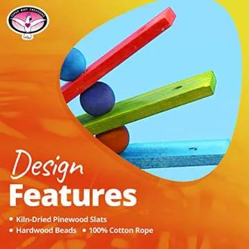 Super Bird Creations SB702 Peacock Sr. Bird Toy - Kiln Dried Pine Wood Slats, Hardwood Beads, 100% Cotton Rope - Ideal for Parrots, African Greys - Boredom Relief - Large Bird Size - 14” x 11” x 1.5”