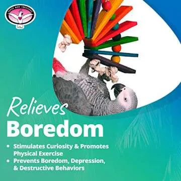 Super Bird Creations SB702 Peacock Sr. Bird Toy - Kiln Dried Pine Wood Slats, Hardwood Beads, 100% Cotton Rope - Ideal for Parrots, African Greys - Boredom Relief - Large Bird Size - 14” x 11” x 1.5”