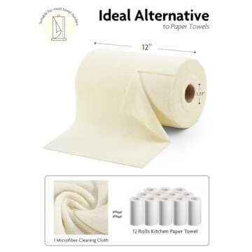 Fantasticlean Microfiber Cleaning Cloth Roll -75 Pack, Tear Away Microfiber Towels, 12" x 12", Reusable, Washable, Scratch Free, Ultra Absorbent Dish Rags for Car, Home, Garage or Shop (Beige)